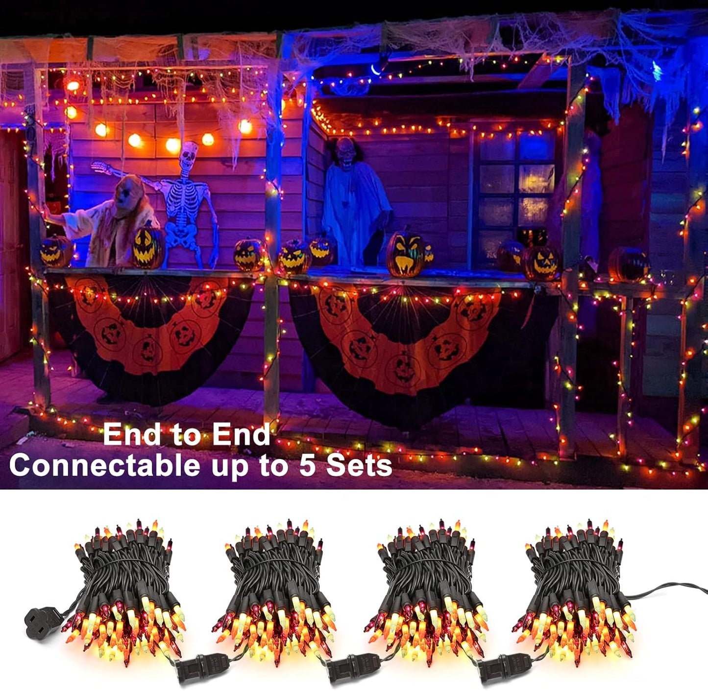 Brizled Halloween String Lights, 21.3ft 100ct Incandescent Purple & Green & Orange Halloween Lights Connectable, UL Certified Halloween Lights Black Wire Mini Light Set for Halloween Holiday Christmas