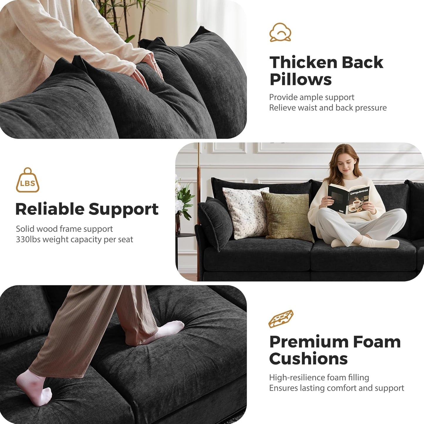 134.6" Oversized Modular Sectional Sofa, Large 7 Seater U Shaped Couch with Storage Ottoman with Reversible Chaise Deep Seat for Living Room, Apartment - Chenille Black