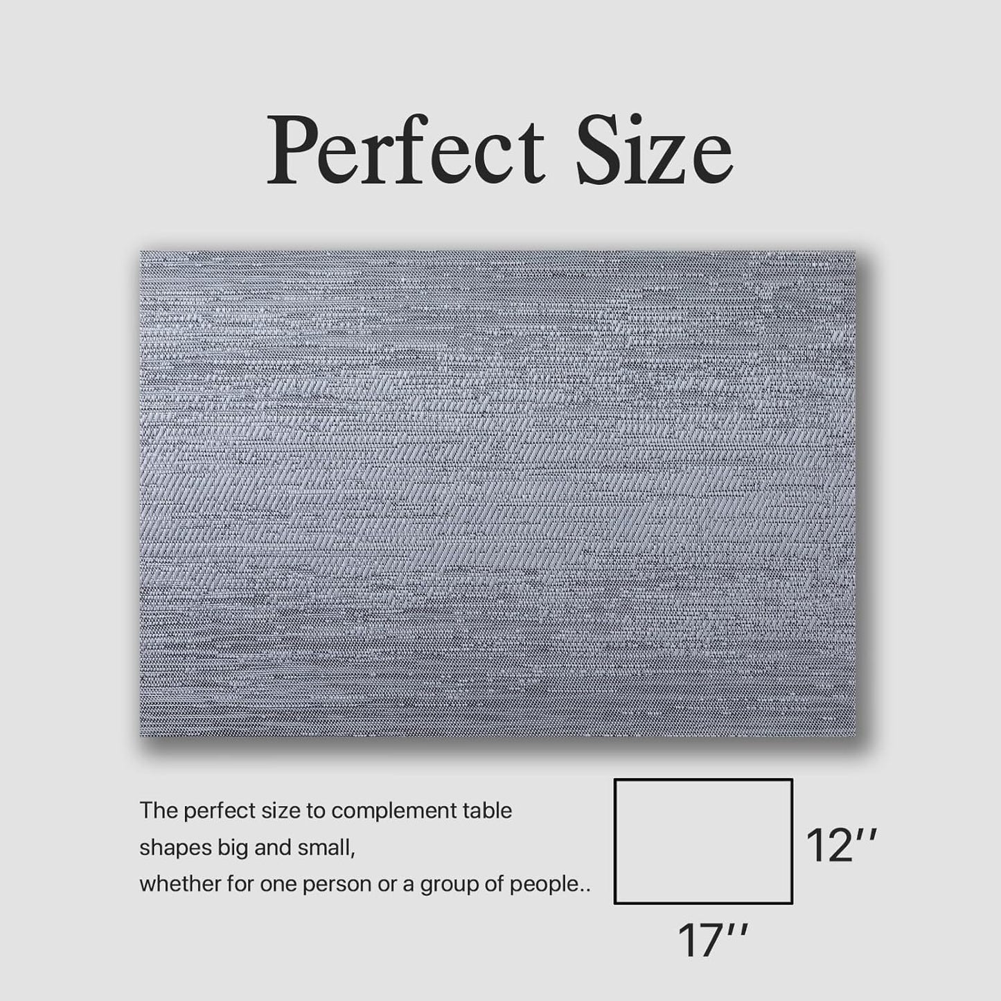 Placemats Set of 8 - Easy Clean Woven Vinyl Placemat for Dining Table, Indoor/Outdoor Place Mats, Washable PVC Table Mats（Gray）