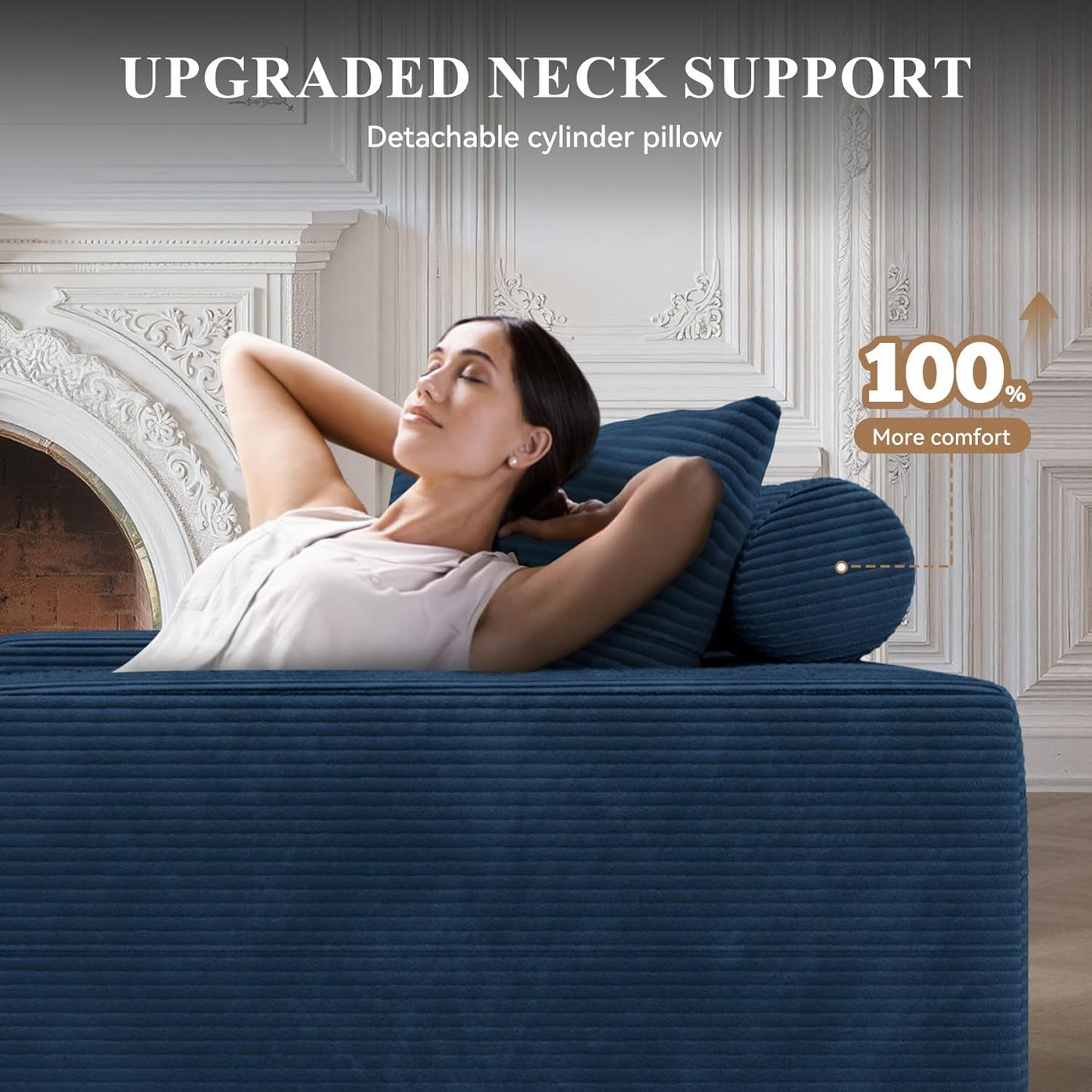 Modular Sectional Sofa with L-Shape Chaise,Cloud Sectional Modern Sleeper Couch with Deep Seat,Sponge Compression Sofas No Assembly Required(Blue-Corduroy Fabric) 1PCS