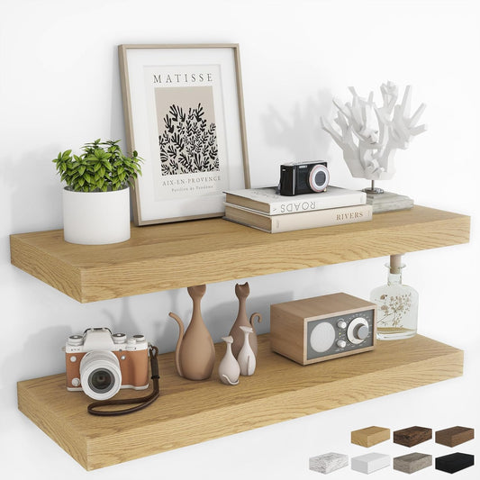 RICHFOCUS 36Inch Floating Shelves for Wall 2 Pack Shelves for Bedroom|Kitchen|Bathroom Wall Mounted Rustic Wood Floating Shelf with Invisible Brackets for Books|Storage|Decor, Oak