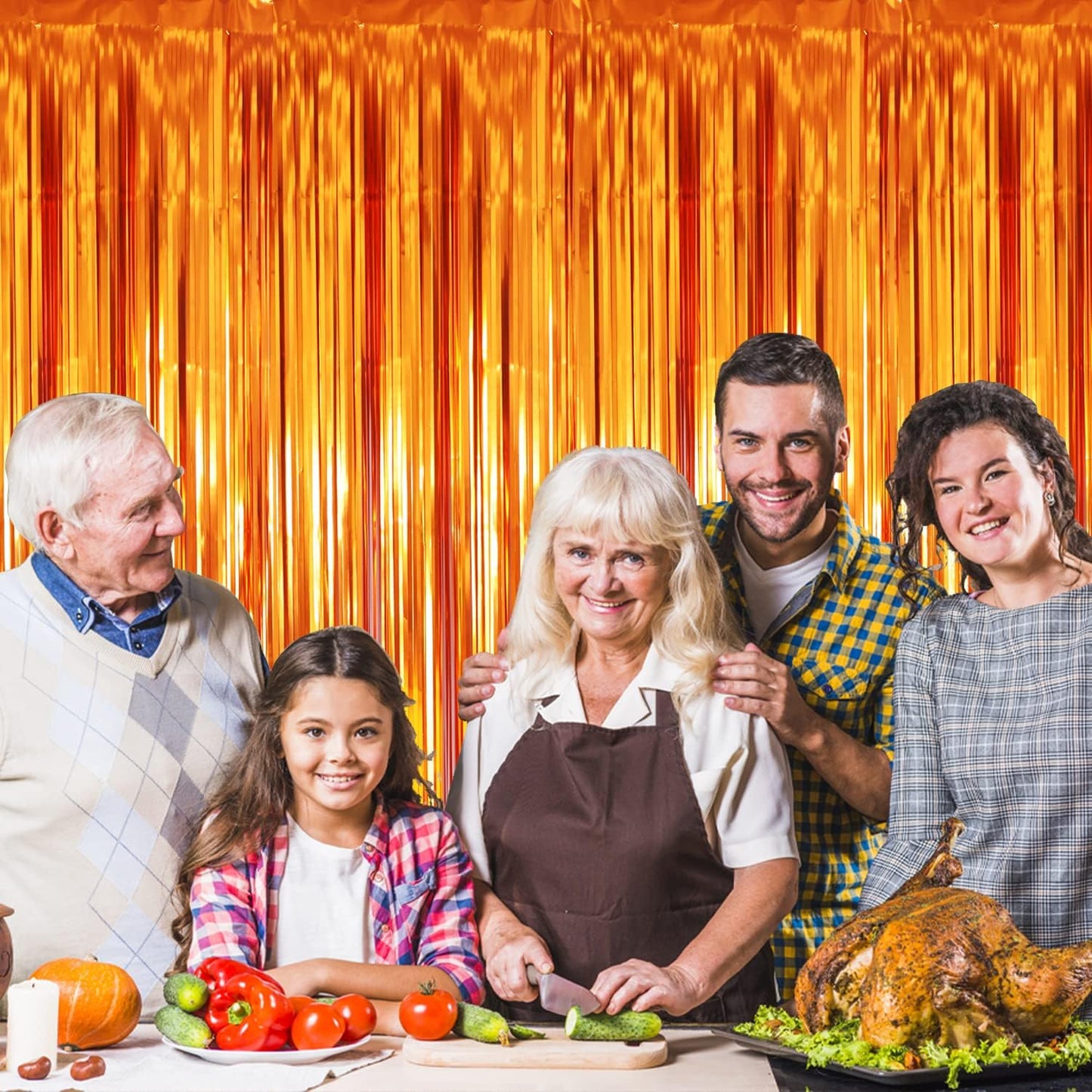 GOER 3.2 ft x 9.8 ft Metallic Tinsel Foil Fringe Curtains Party Photo Backdrop Party Streamers for Birthday,Graduation,New Year Eve Decorations Wedding Decor (Orange,1 Pack)