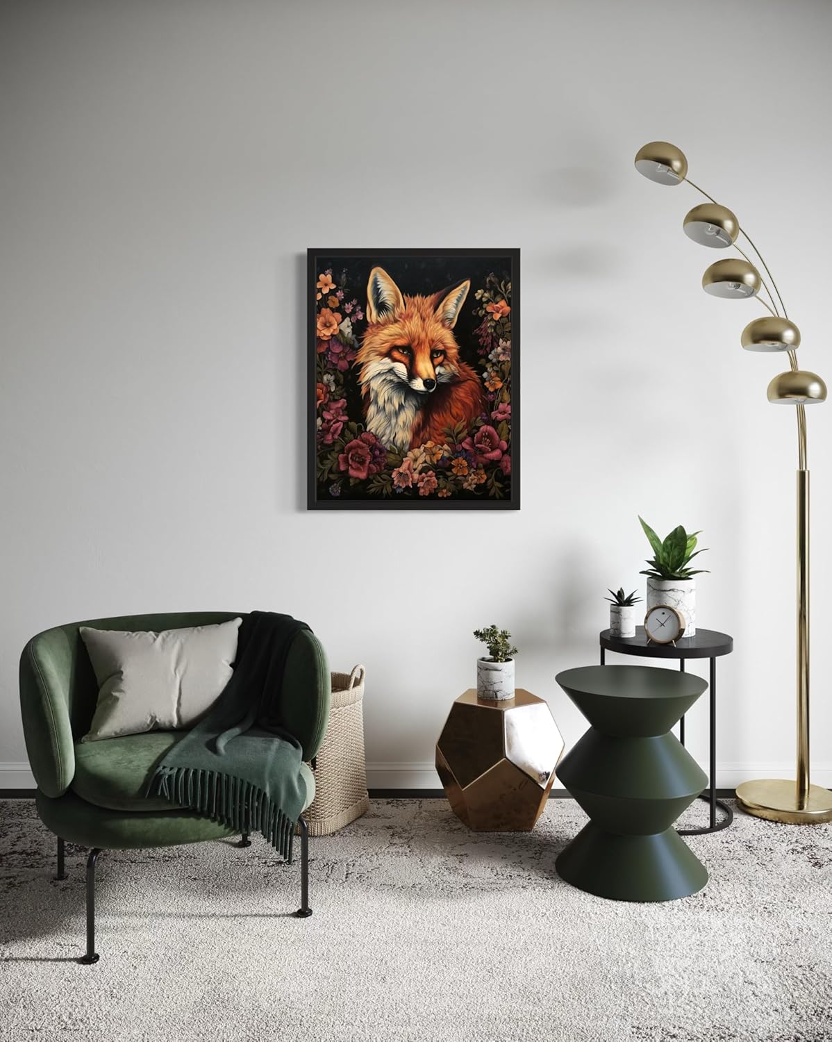 Fox and Flower Poster Art Print, Halloween Scary Vintage Wall Art Academia Spooky Painting Decoration for Horror Prints, Gothic Posters Bedroom Decor 89 (Fox and Flower, 11 x 14 inches, Unframed)