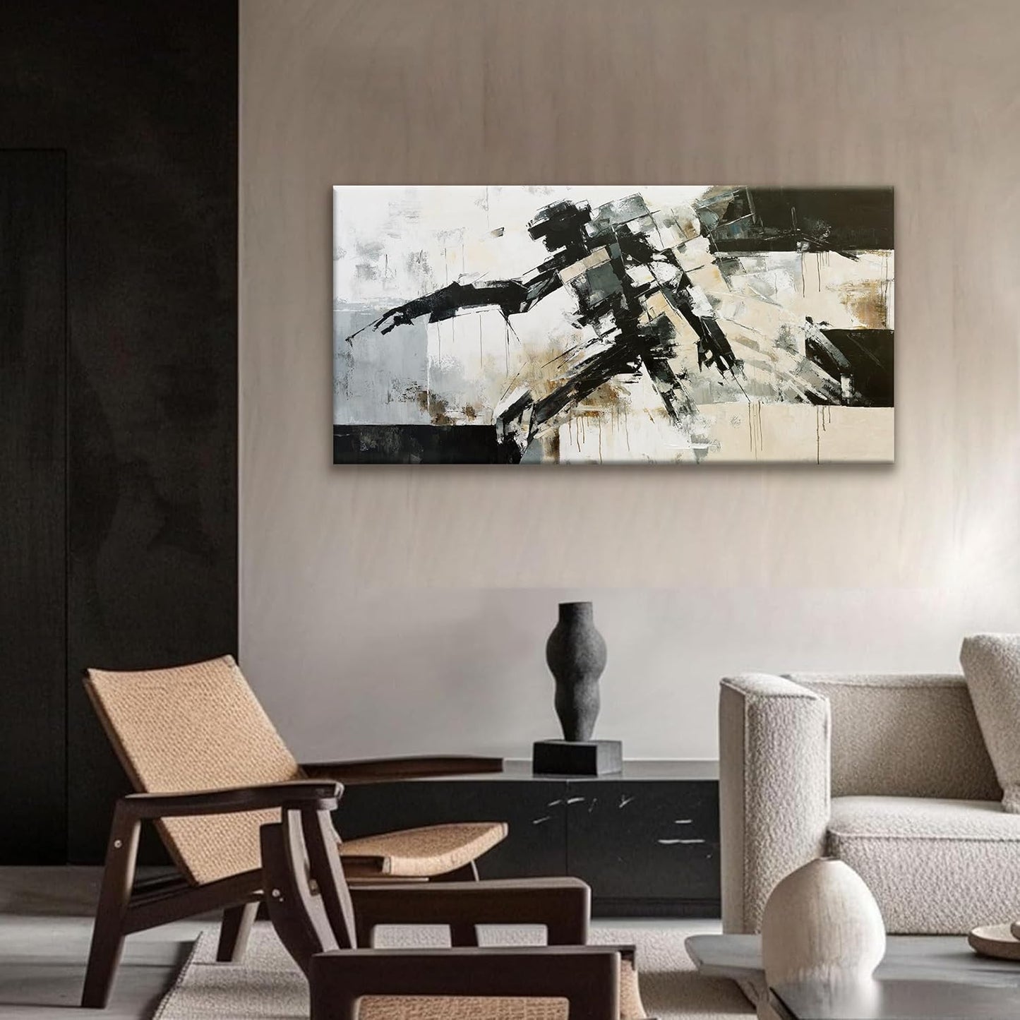 TAIJXAGSG Modern Wall Art Minimalist Abstract Wall Art Prints Painting Cool Robot Black White Canvas Art Wall Decor Picture For Bedroom Office Living Room Home Wall Decor 24"X48"