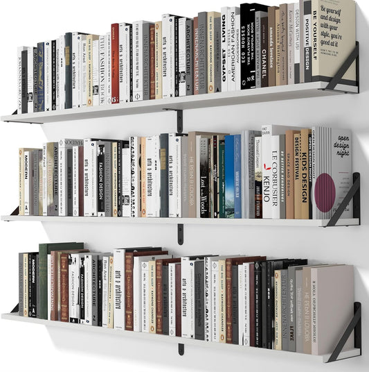 Heimlove 48 Inch Large Wall Bookshelves Set of 3, Wall Mounted Bookshelves,Heavy Duty Wooden Shelves for Living Room,Bedroom,Kitchen,Laundry Room Storage & Decor