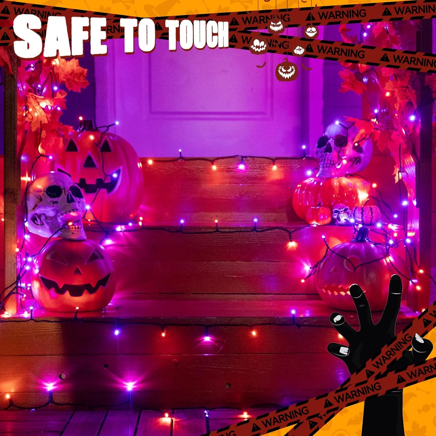 Ollny Halloween Lights Outdoor, 100 LED 33FT Orange and Purple Halloween Decorations with 8 Modes Timer, Plug in String Lights for Indoor Bedroom Home Party Outside