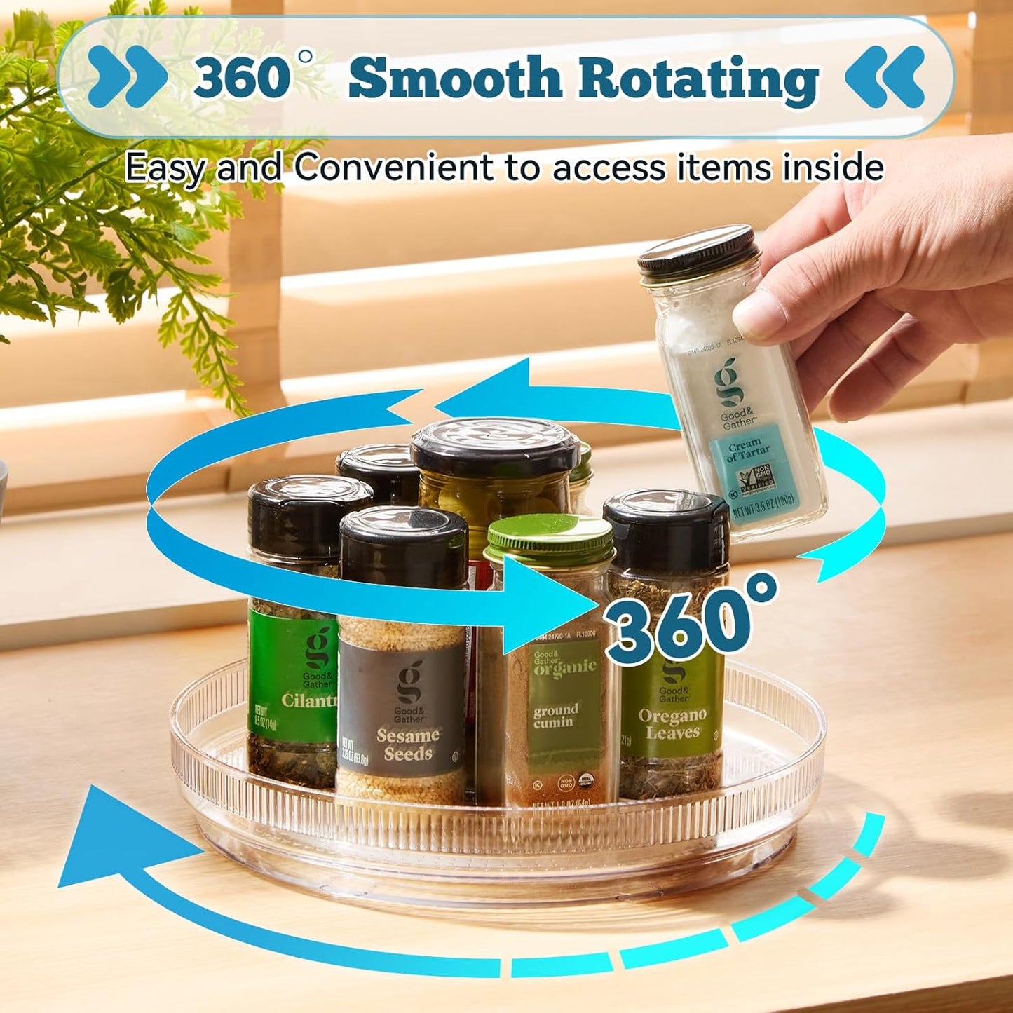 FreshKeeper Plastic Lazy Susan Organizer, Clear Pantry Shallow Lazy Susan Turntable for Cabinet and Kitchen 11’’