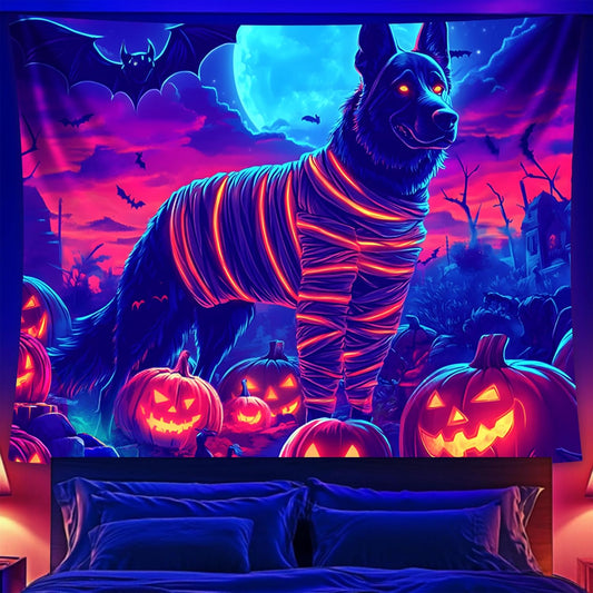 Halloween Tapestry, Blacklight Tapestry for Halloween Party Decor Hanging Tapestries Backdrop Wall Art Poster for Bedroom Dorm 90x70in