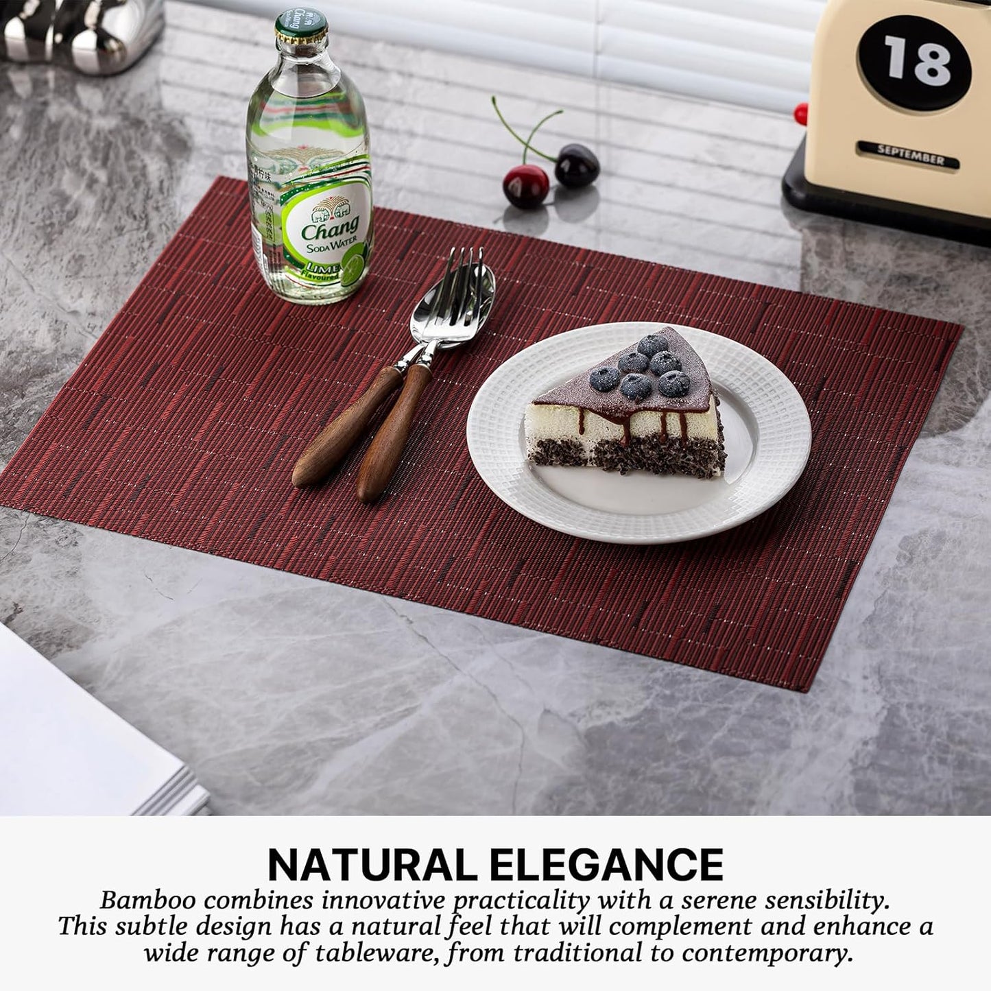 LEXMORE Placemats Set of 6 Vinyl/Plastic Woven Place Mats for Kitchen Table Indoor/Outdoor Washable Placemat Wipeable Dining Table Mats(Burgundy)