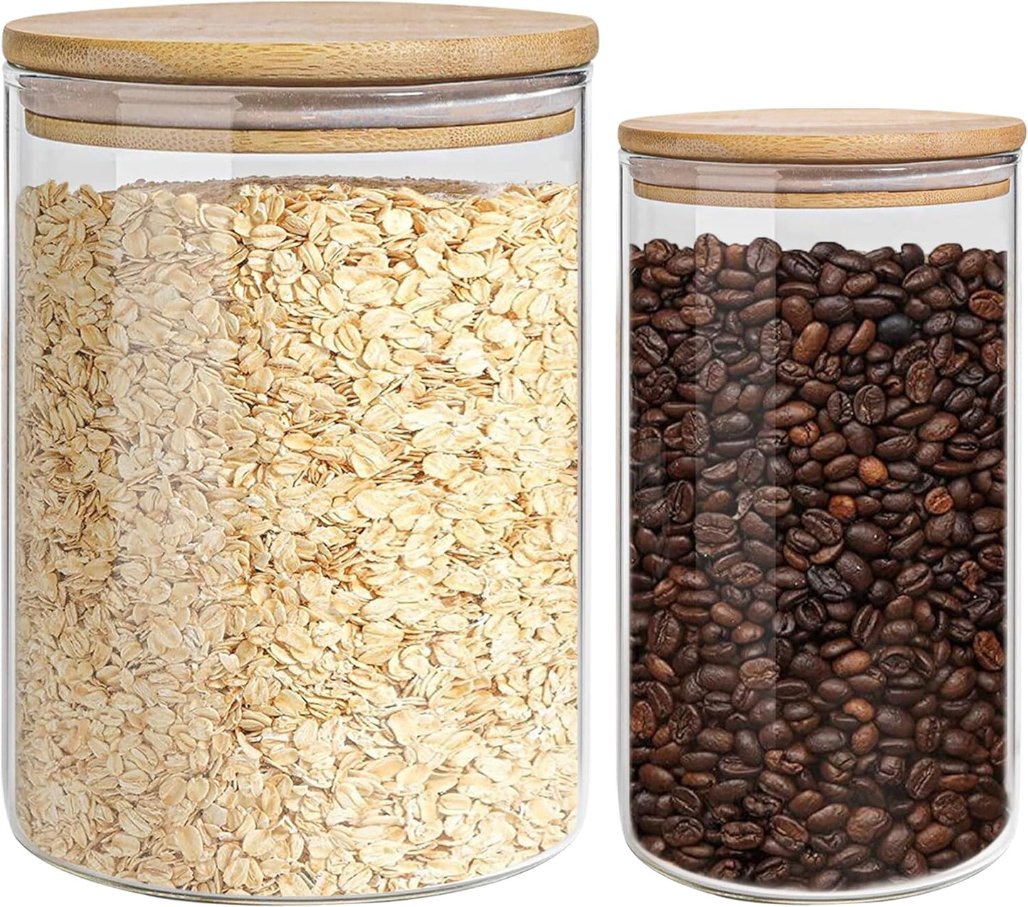Glass Storage Jars Set Elegant Containers with Airtight Bamboo Lids, Perfect for Kitchen Organization - Flour, Rice, Pasta, Sugar, Coffee Beans, Accessories Included (2 packs(37oz / 110oz))