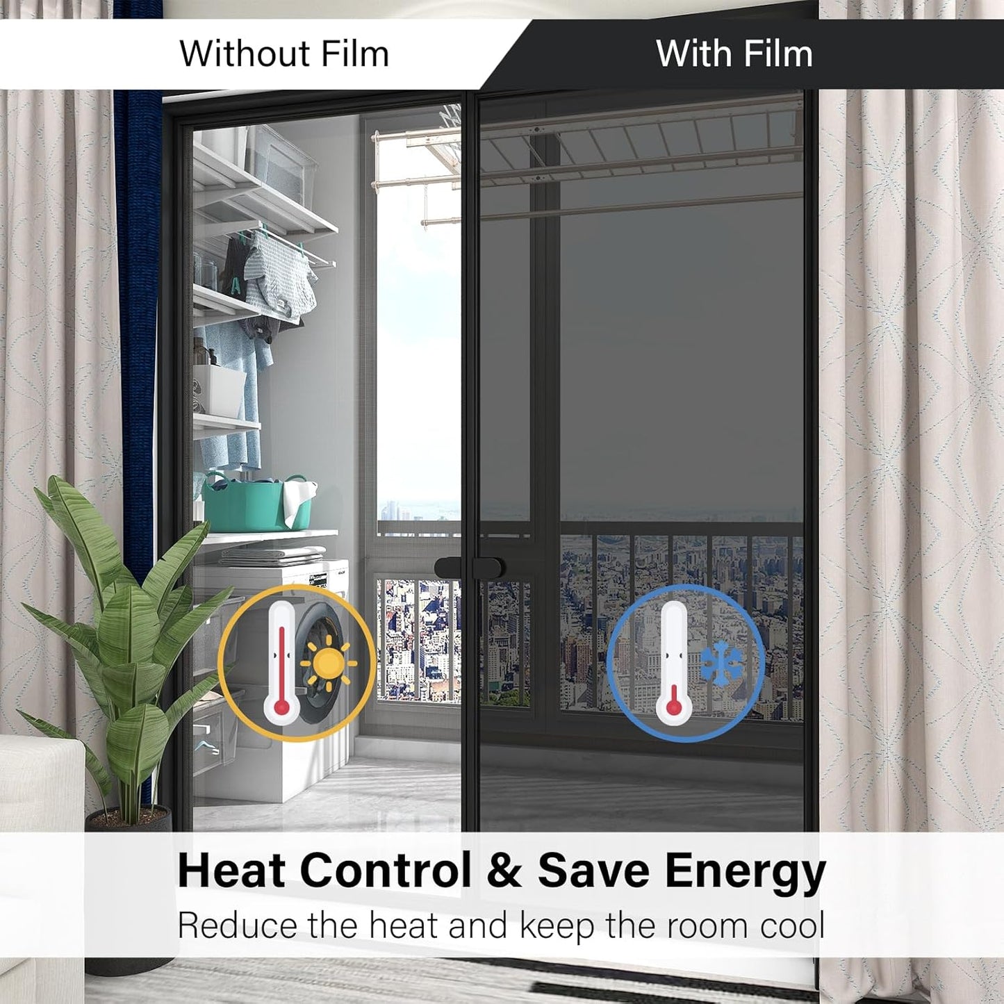 Kromapolis One Way Window Privacy Film Reflective Mirror Home Window Tint, Daytime Privacy Heat Control Anti UV Glass Tinting Static Cling (Black-Silver, 17.5 x 78.7 inch)