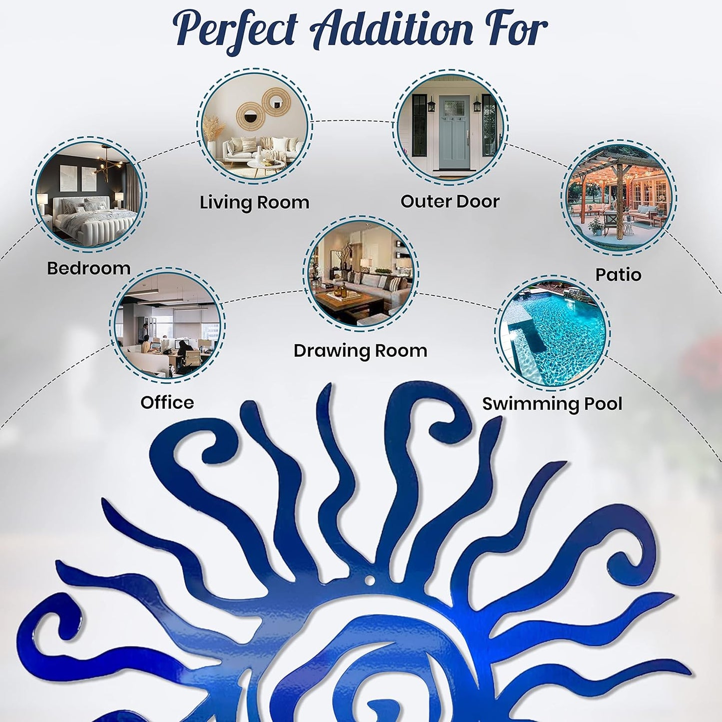 Riverside Designs Wacky Sun Metal Wall Art Indoor/Outdoor Decor - 24" Blue Rust Proof Wall Sculpture - Made in USA - Ideal for Bedroom, Garden, Home, Patio and Farmhouse