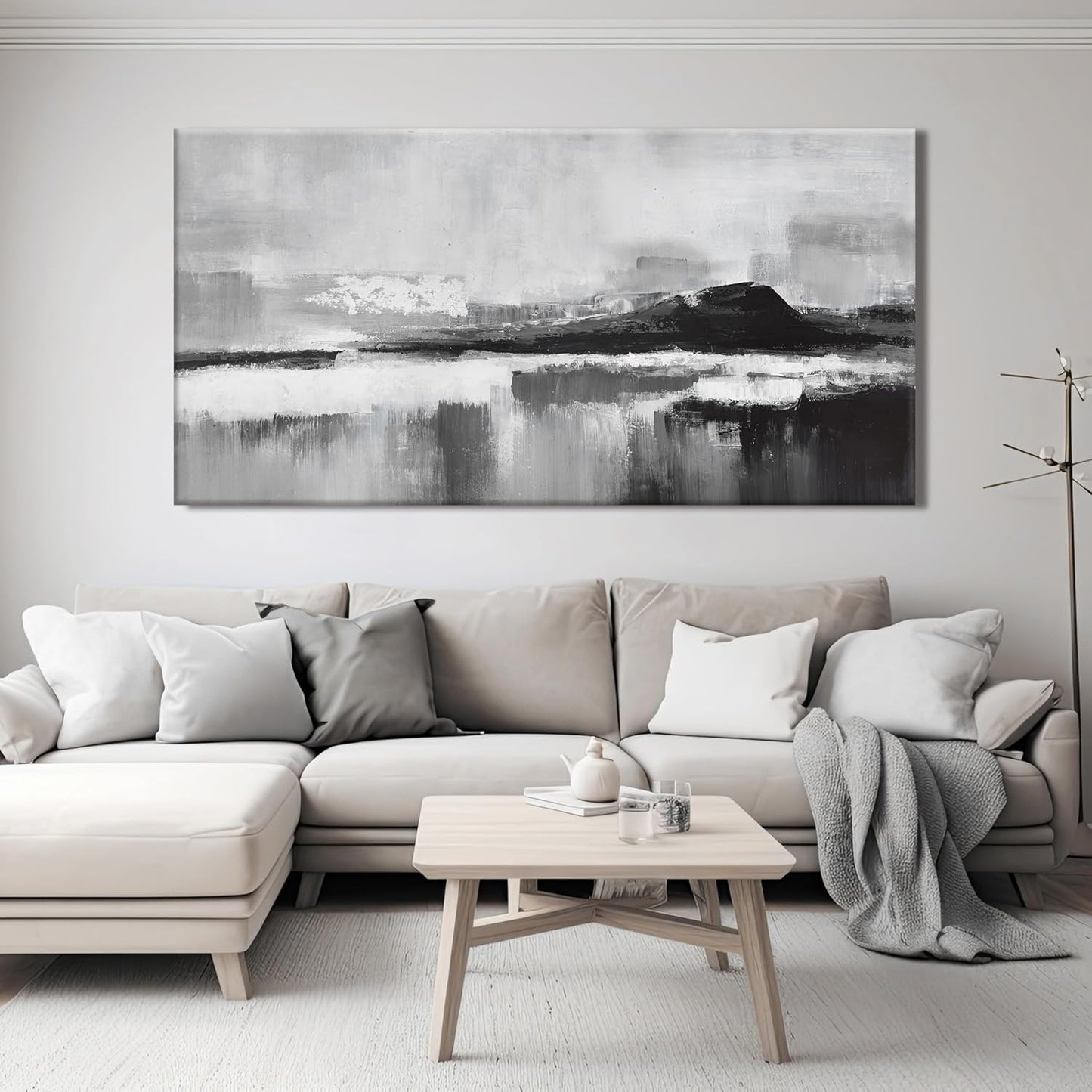Modern Abstract Wall Art - Black & White Canvas Prints for Living Room, Bedroom, Kitchen & Office - 24x48