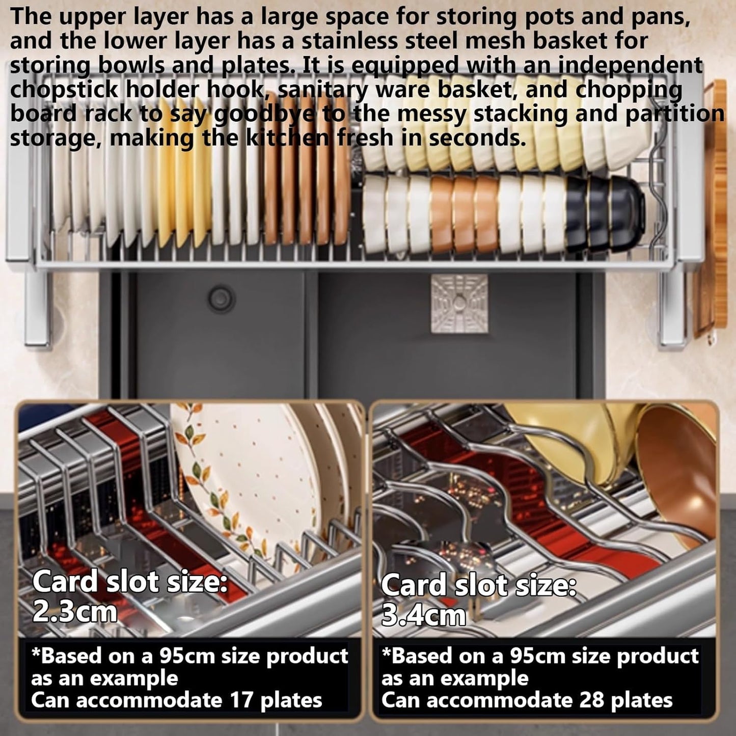 Kitchen Sink Rack Sink Above The Dish Drain Dish Washing Rack Stainless Steel Multifunctional Dish Storage Rack,Over The Sink Drying Rack for Dishes(1,85cm/33.5in)