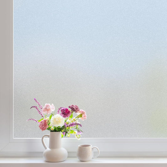 DOWELL Window Privacy Film, Frosted Glass Window Film, Static Cling Non-Adhesive Glass Clings, Sun Blocking Opaque Coverings, Reusable Door Stickers for Bathroom Home Office, Pure, 23.6"x118"