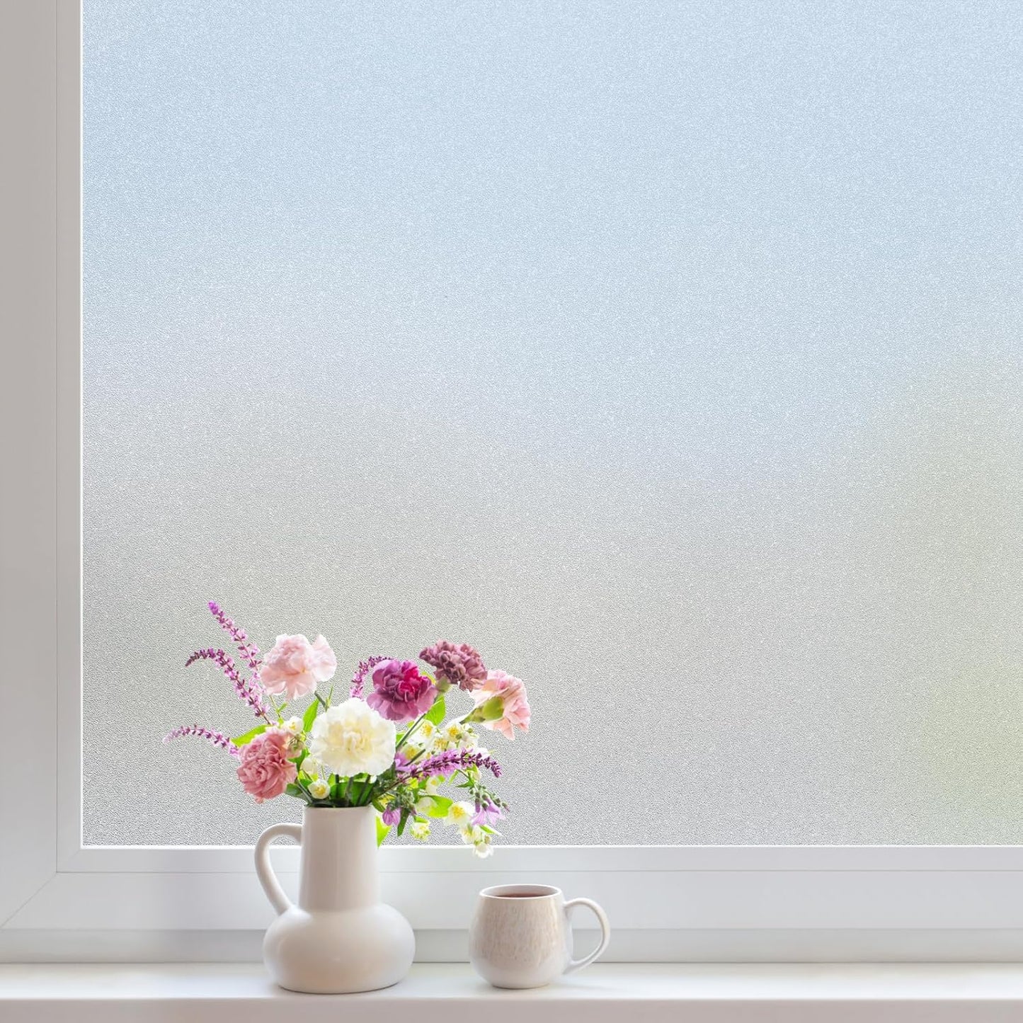 DOWELL Window Privacy Film, Frosted Glass Window Film, Static Cling Non-Adhesive Glass Clings, Sun Blocking Opaque Coverings, Reusable Door Stickers for Bathroom Home Office, Pure, 17.5"x118.1"