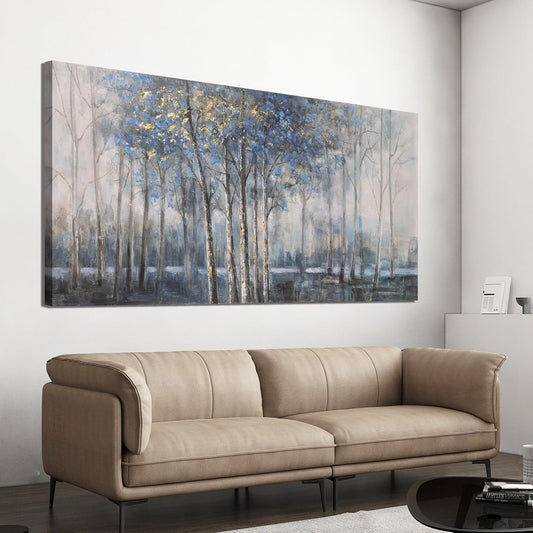 Canvas Wall Art Decor Pictures Wall Decor Prints Modern Wall Art Decor Large Gold Wall Art Blue Grey Misty Botanical Textured Artwork for Walls For Room Living Room Bedroom Office Wall Decor 29"X58"