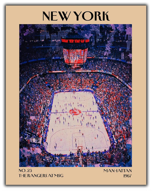 Retro Vintage New York Wall Art Print - 11x14 Unframed Poster - New York City Souvenirs, Cute Trendy Colorful Wall Decor (The Rangers at MSG, 11x14")