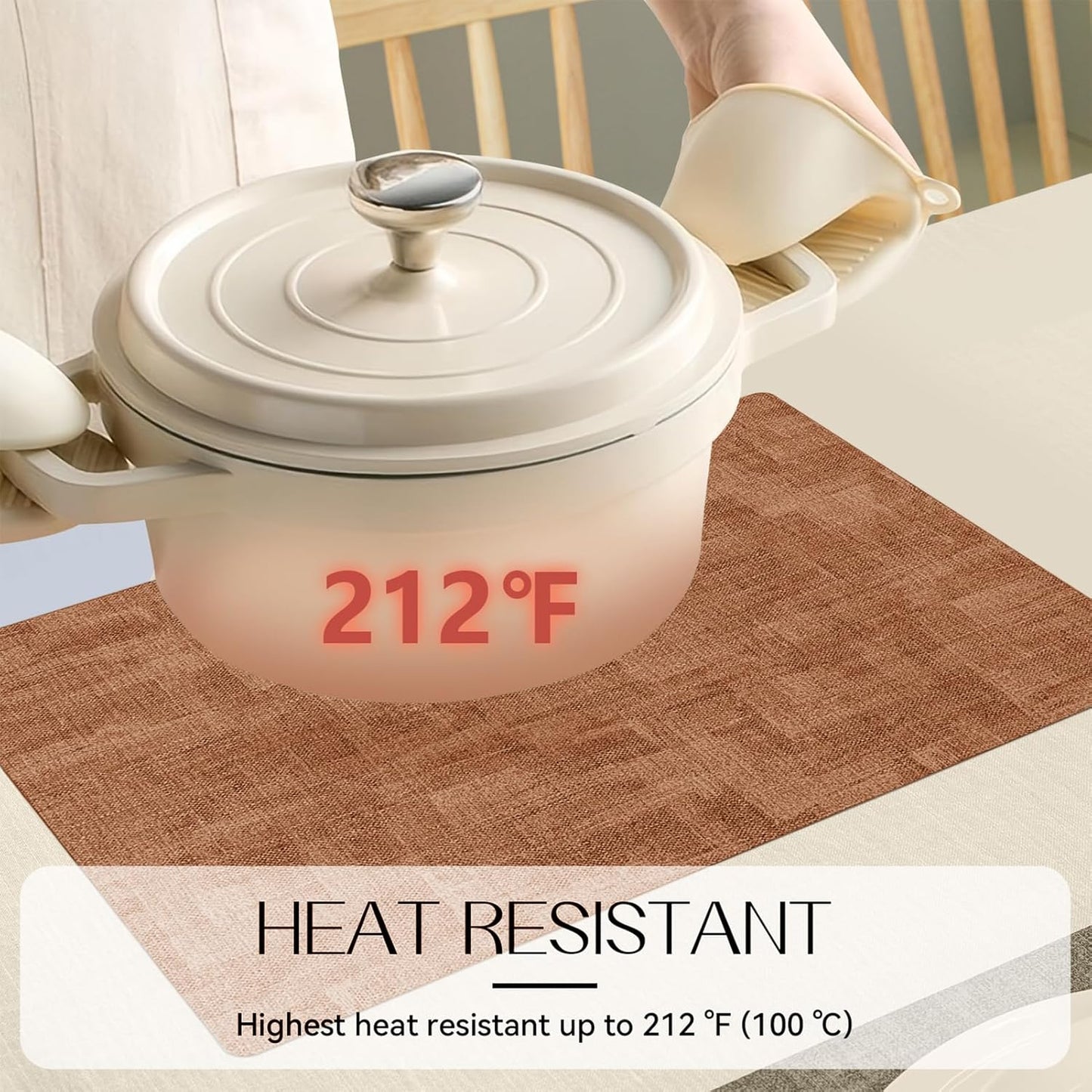 Romanstile Reversible Vinyl Placemats Set of 6, Faux Leather 100% Waterproof Oil-Proof Wipeable Place Mats, Heat Resistant Dual Sided Table Mats for Kitchen/Dining/Party (Grey Orange, 12 x 17 Inch)