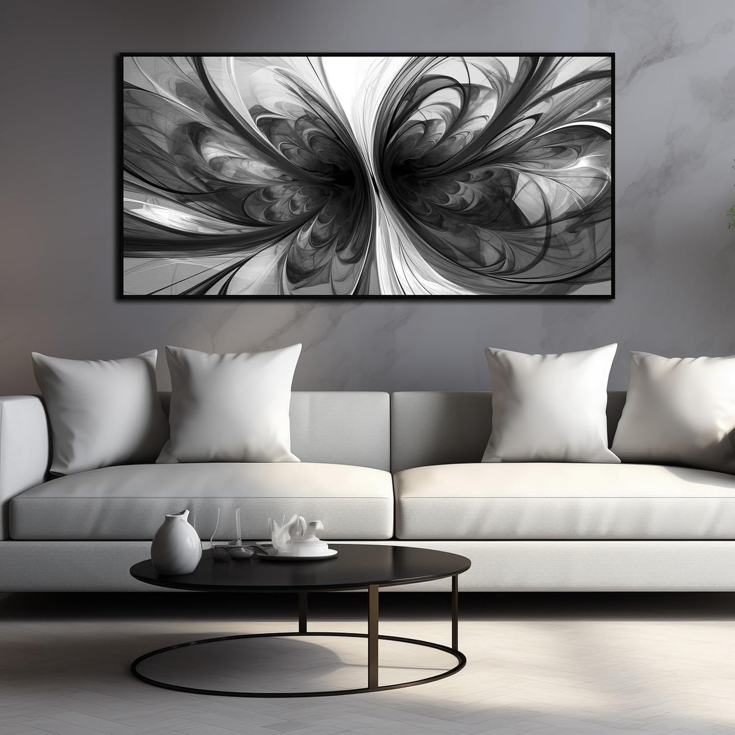 Large Abstract Canvas Wall Art for Living Room Black and White Wall Decor for Office Black Framed Wall Art 29 x 58 Inch