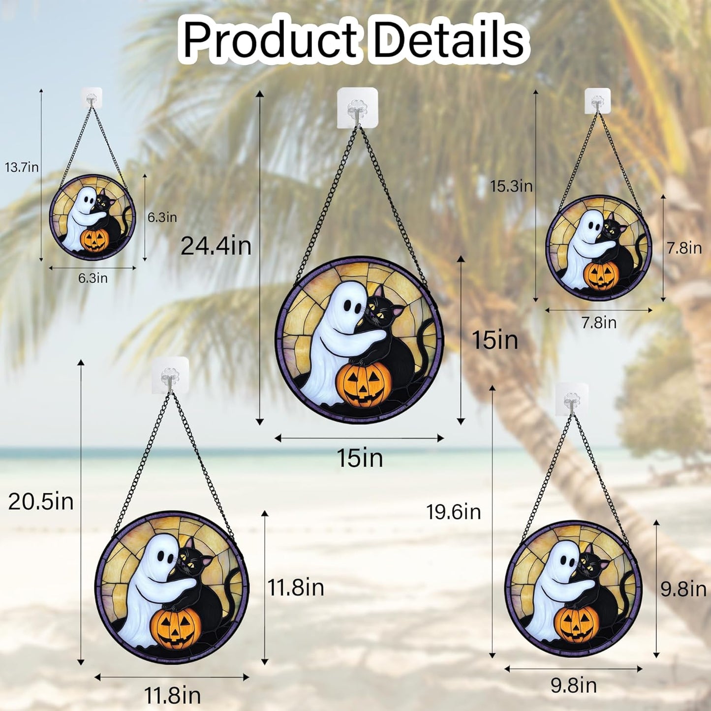 Stained Glass Window Hanging - Halloween Decorations Cute White Ghost Black Cat Suncatcher for Doors Garden Spooky Sun Catchers Gothic Decor Horror Gifts for Women Men Friend Boy 11.8 in