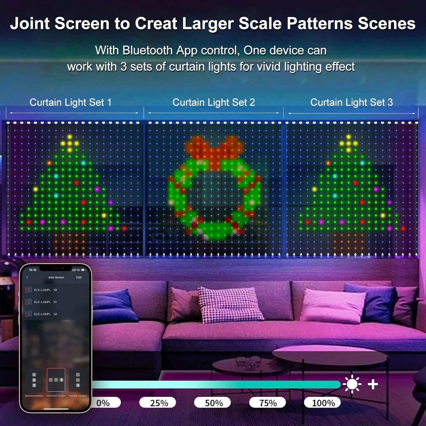 Animated Decorations Outdoor Indoor Smart Curtain String Lights Remote APP Control 3.3 x 3.3Ft 400LED RGB Color Changing Waterproof DIY Hanging Window Backdrop Fairy Light Programmable Music Sync