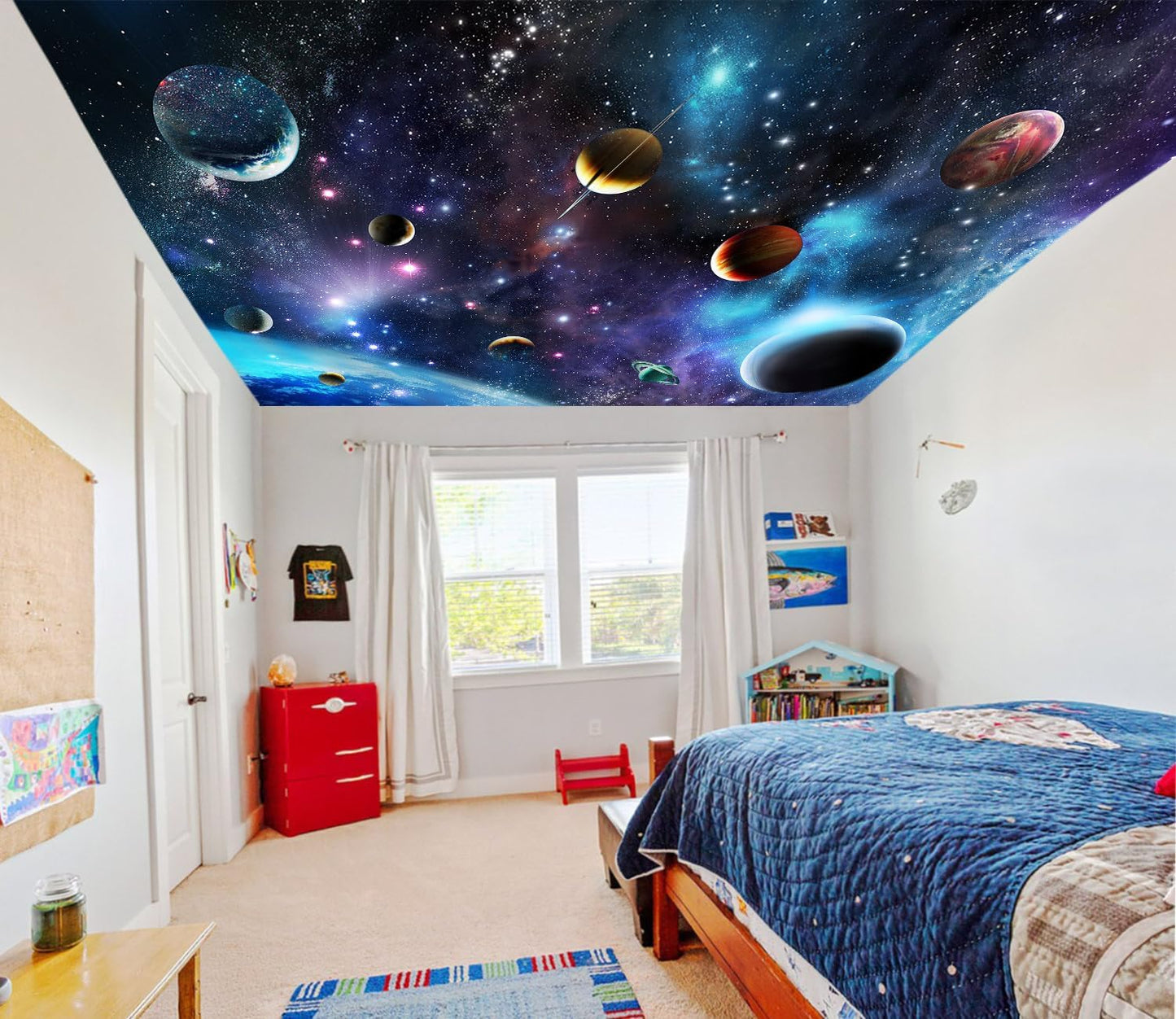 AFZEVEB-Space Galaxy Wallpaper Cosmic Planet Wall murals for Kids Room 114"x74" (Not Peel and Stick)