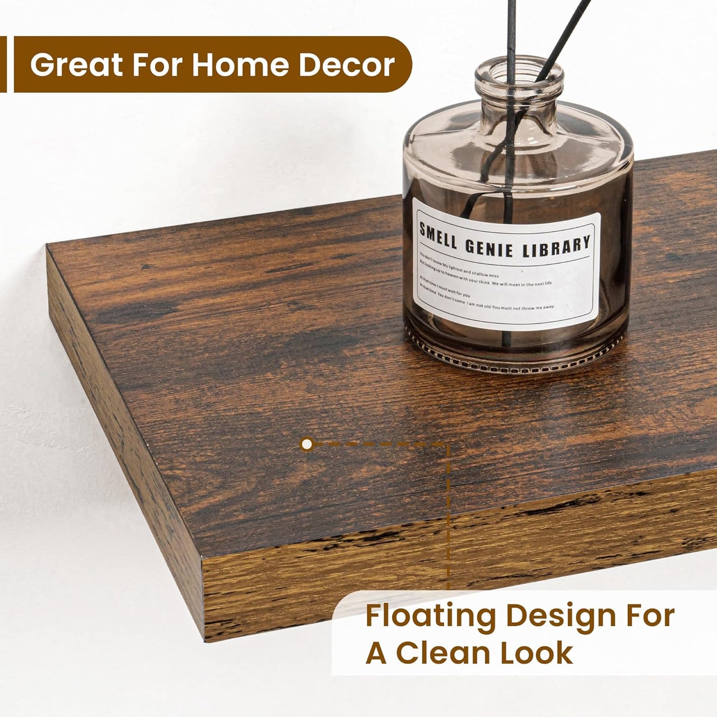 Fun Memories Floating Shelves for Wall, 32 Inch Rustic Wood Wall Mounted Shelves for Bathroom, Bedroom, Kitchen, Living Room, Deep Floating Shelves for Storage & Home Decor (Brown,Set of 2)