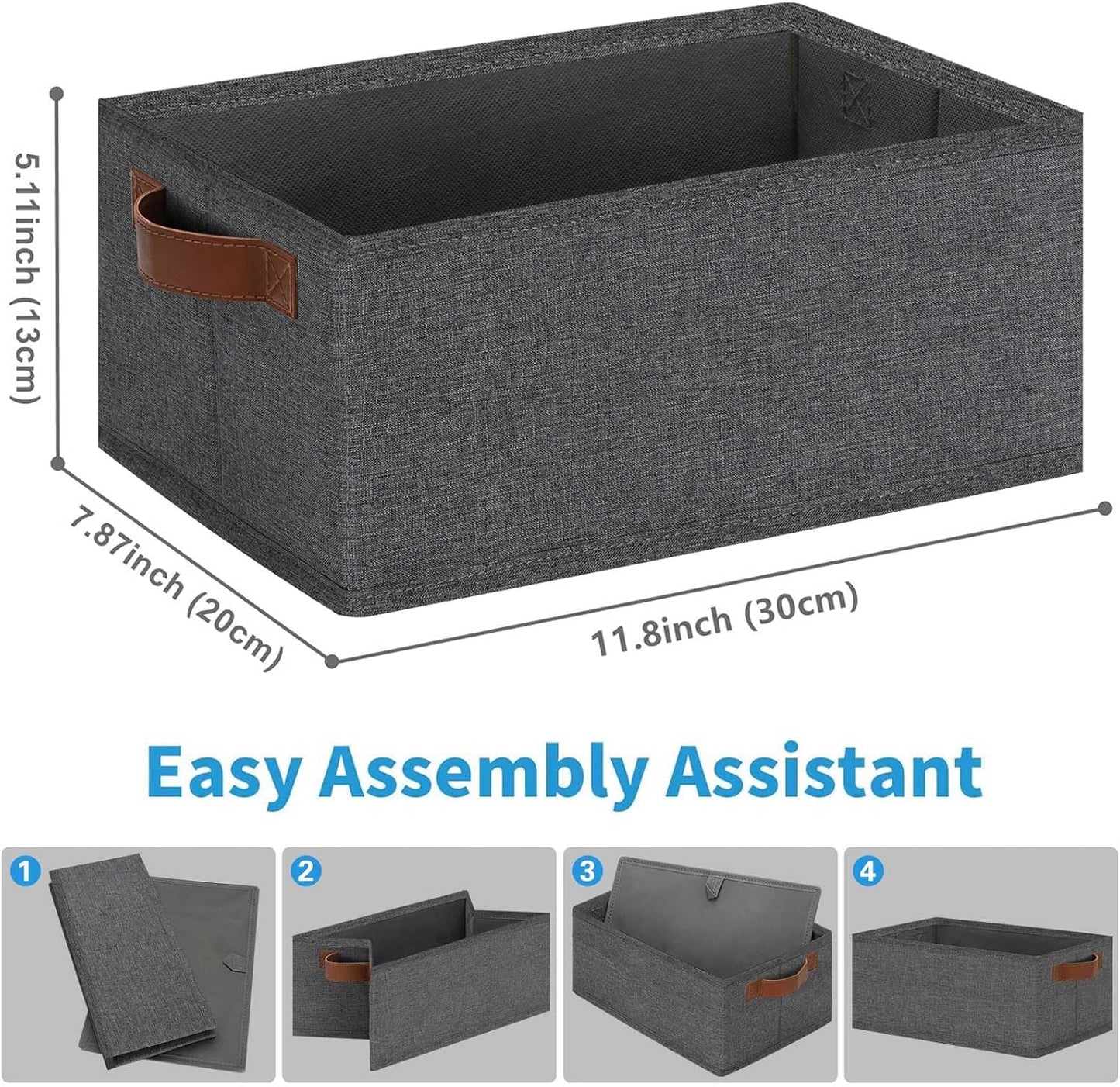 GhvyenntteS Small Fabric Storage Bins 12 Pack, 11.8" x 7.87" x 5.11" Storage Basket with Leather Handles, Closet Storage Bins for Shelves, Storage Baskets for Shelves, DVD Storage (Grey)