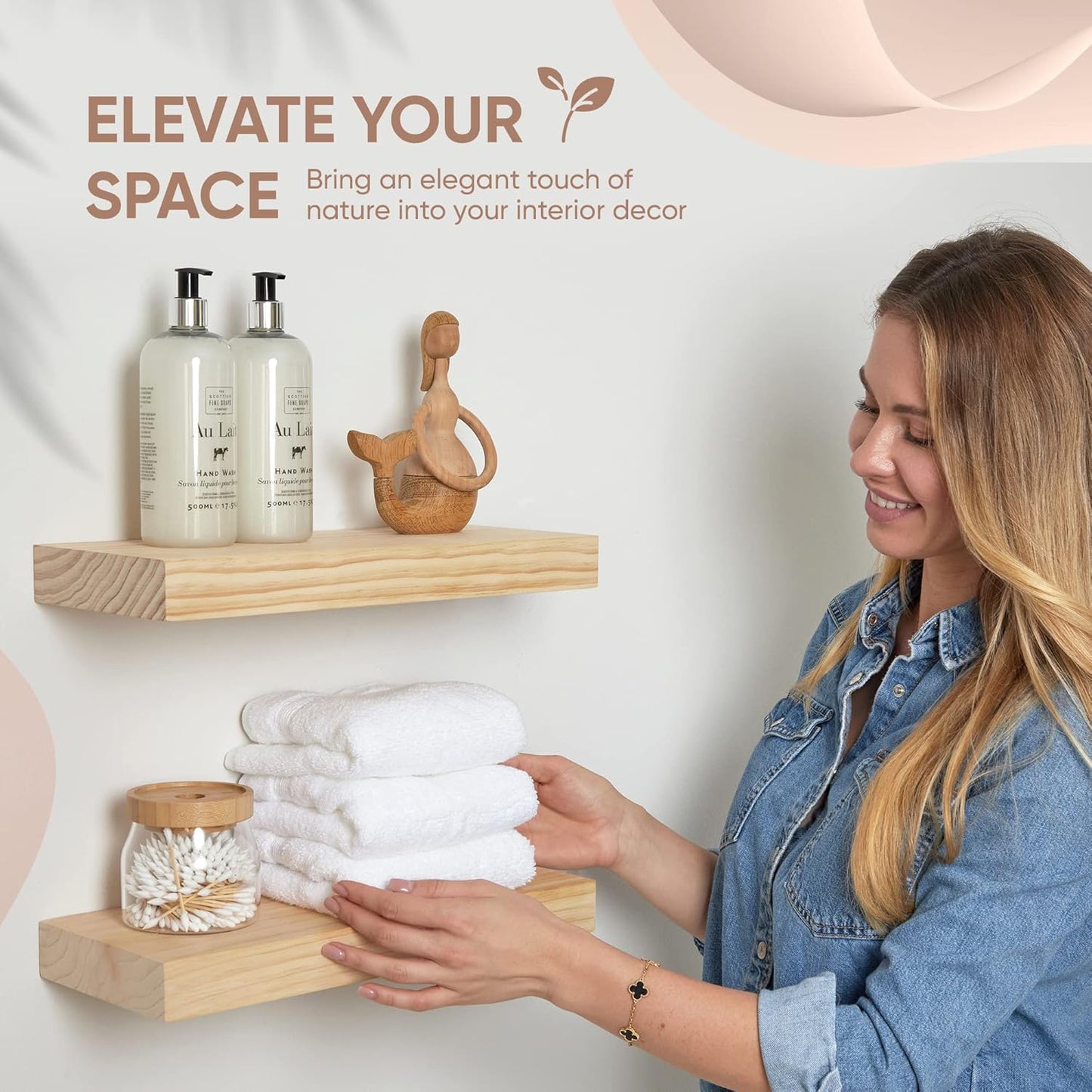 Homeforia 18 inch Natural Floating Shelf, High End Solid Real Wood 18inch Small Floating Shelves for Wall Mounted, Natural Wooden Floating Shelves, Heavy Duty Bracket, 18 X 6.5 X 1.75 in, Set of 2