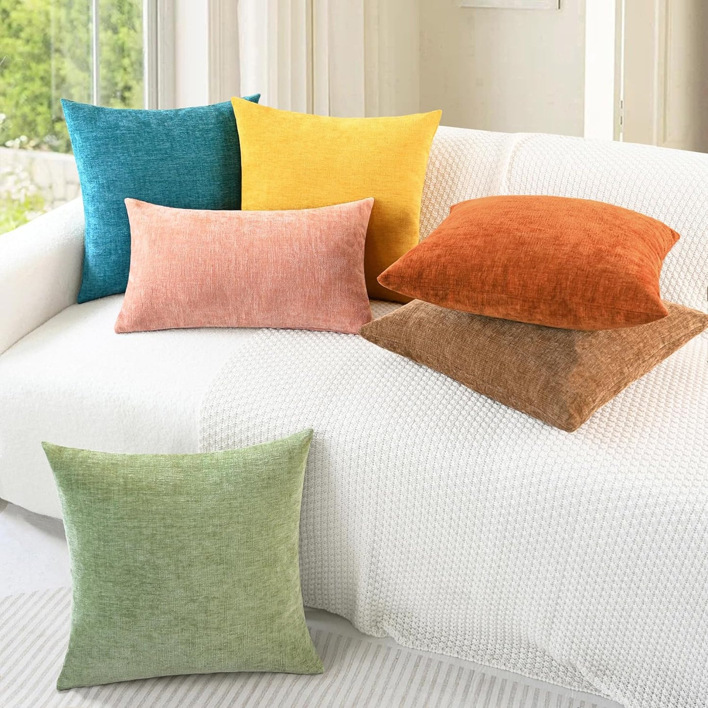 CaliTime Throw Pillow Covers Decorative 18 X 18 Inches Pack of 2 Cozy Chenille Cushion Case for Couch Sofa Bed Living Room Home Apricot Brown