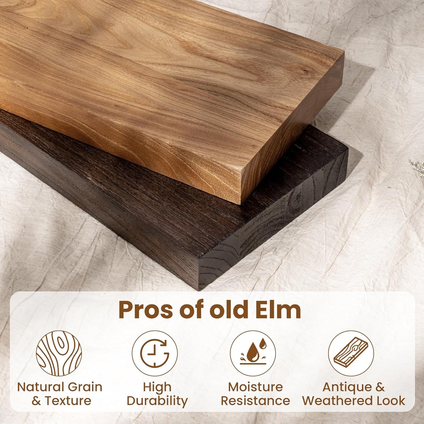 55" Floating Shelves for Wall, Rustic Elm Wood Floating Shelf for Home Decor, Wall-Mounted Display Shelves with Heavy-Duty Bracket, Long Floating Shelf for Bathroom, Kitchen, Living Room, Walnut Color