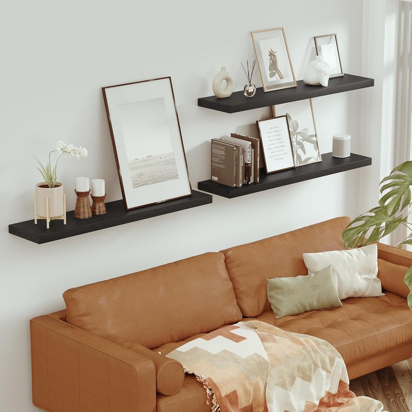 Single Floating Shelves 48 Inches, 48 x 10 inch Deep x 1.8 in Thick, Long Wall Shelves Heavy Duty 80 lbs for Bedroom, Living Room, Kitchen, Office, Modern Shelf Book Home Decor, Black