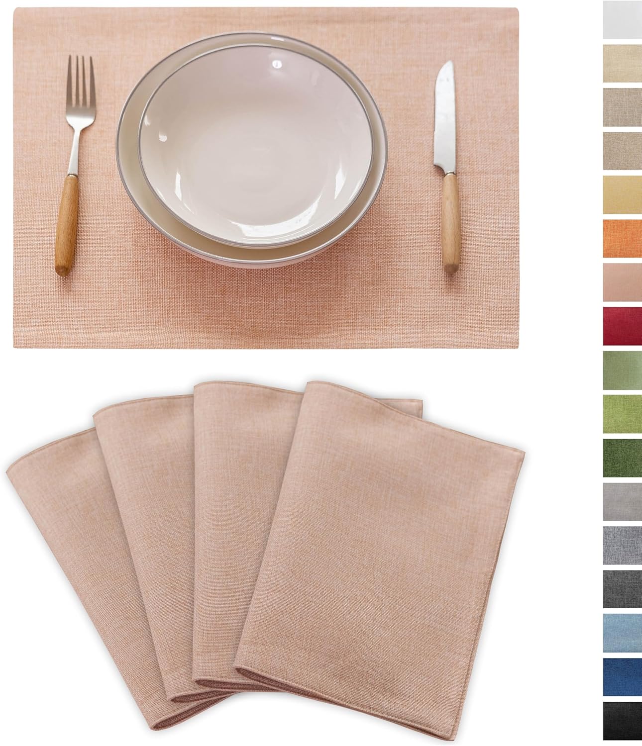 Demetex Pink Placemats Set of 4 Heat Resistant Linen Plate Mats Wipeable Cloth Place Mats for Dining Tables Restaurants, 13 x 19 inches, Pink