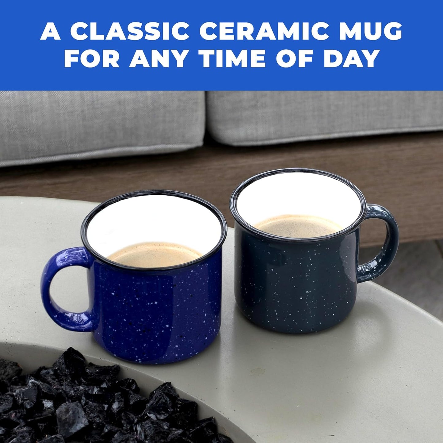 Set of 16 Ceramic Campfire Mugs – 15 Oz, Gray – Coffee & Tea Cups for Home, Work, Travel, Camping – Customizable, Great for DIY, Events, Companies