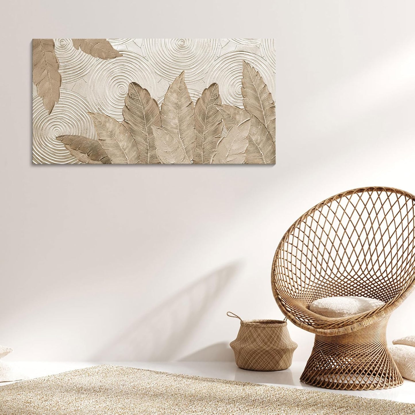 Minimalist & Modern Art for Bedroom Decor Framed Abstract Artwork for Walls Neutral & Contemporary Beige Wall art - Artwork for Living Room and Boho Style Large Abstract Wall Art 24×48IN