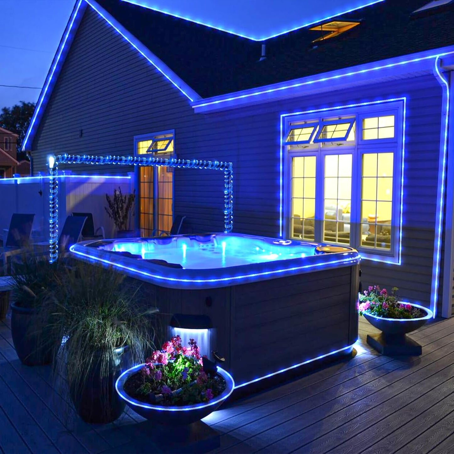 Rope Lights for Outside, 164FT 500 LED Rope Lights Outdoor Waterproof, 8 Modes Plug in String Lights for Indoor Bedroom, Garden, Deck, Patio, Pool, Landscape, Party Decorations - Blue