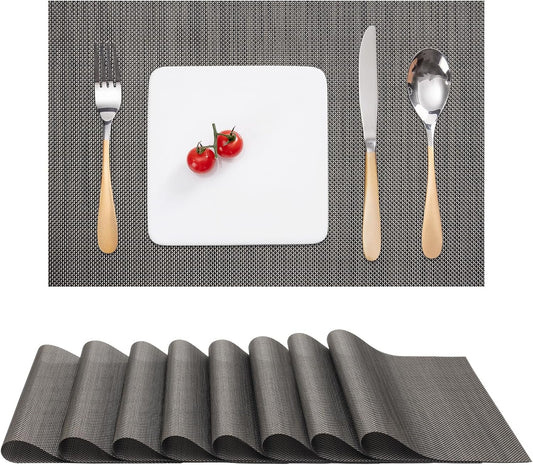 Myir JUN Placemats Set of 8, Vinyl Woven Placemats Place Mats Indoor Set of 8 Washable Table Mats Non-Slip Place mats for Dining Table (Dark Brown, Set of 8)