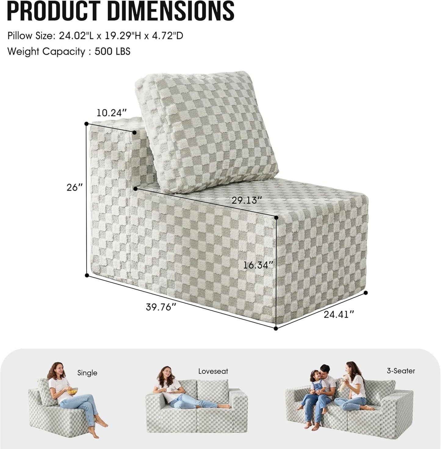Single Sofa 1 Seat Couch with Deep Seat Memory Foam Cloud Chair with Pillows Large Sofa with L Shape for Living Room Bedroom (Plush GREYOLIVE, Single)