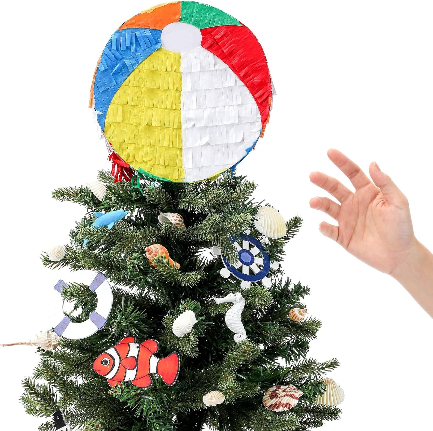 Retisee 7.8'' Summer Beach Ball Tree Topper Hawaiian Party Decoration Summer Tree Ornaments Pool Party Supplies for Home Indoor Holiday Outdoor Beach Decor