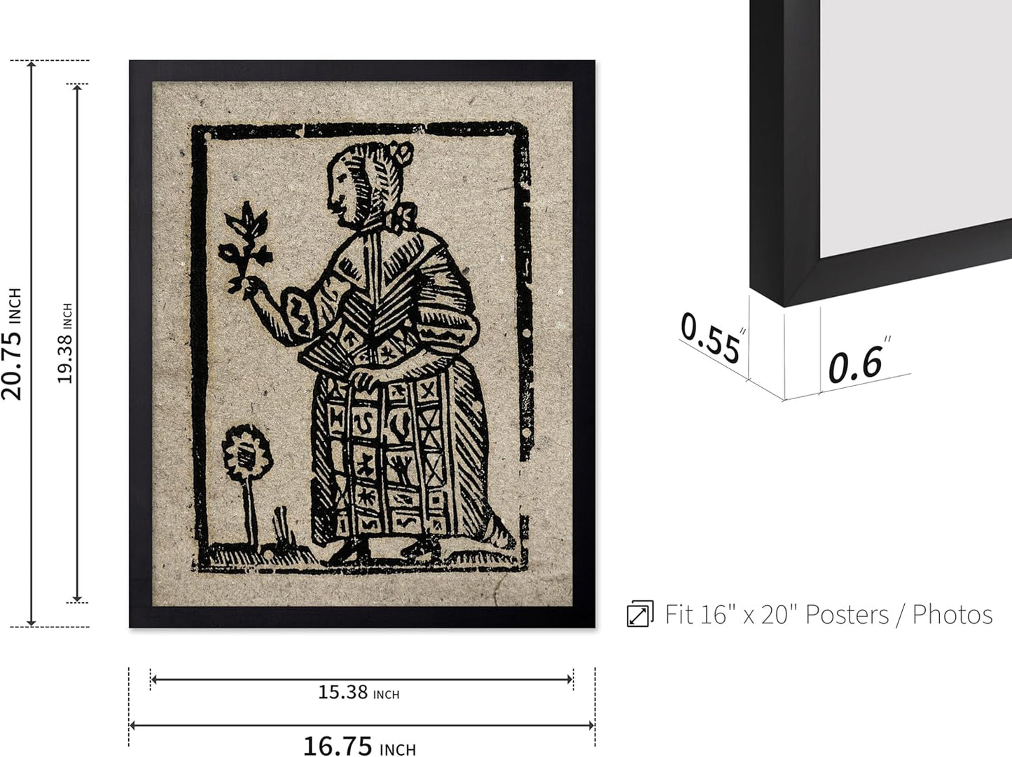 Poster Master Vintage Woodcut Poster - Retro Medieval Print - Gift for Gothic, Horror Fan - Witch Holding a Plant, Magic, Spell, Herbalist - Wall Decor for Bedroom, Dorm, 16x20 Black Framed