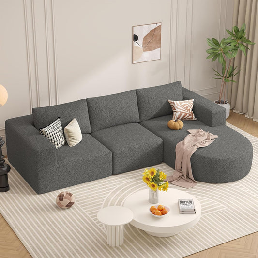 Modular Sectional Sofa with L-Shape Chaise,Cloud Sectional Modern Sleeper Couch with Deep Seat,Sponge Compression Sofas No Assembly Required(Gray-Corduroy Fabric) 1PCS