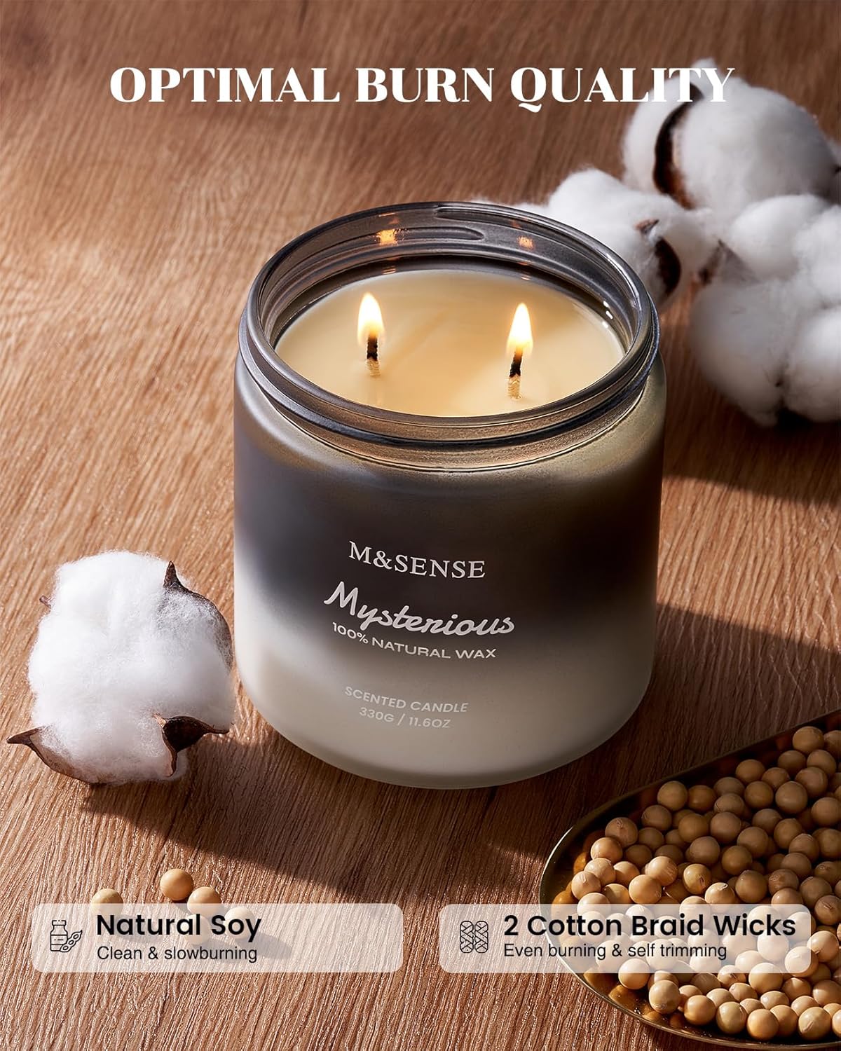 M&SENSE Pepper Lavender Scented Candles for Men, 2 Wick 11.6oz 70 Hours Slow Burning Natural Soy Candle for Christmas, Organic Black Masculine Candles Home Fragrance Holiday Candle for Him