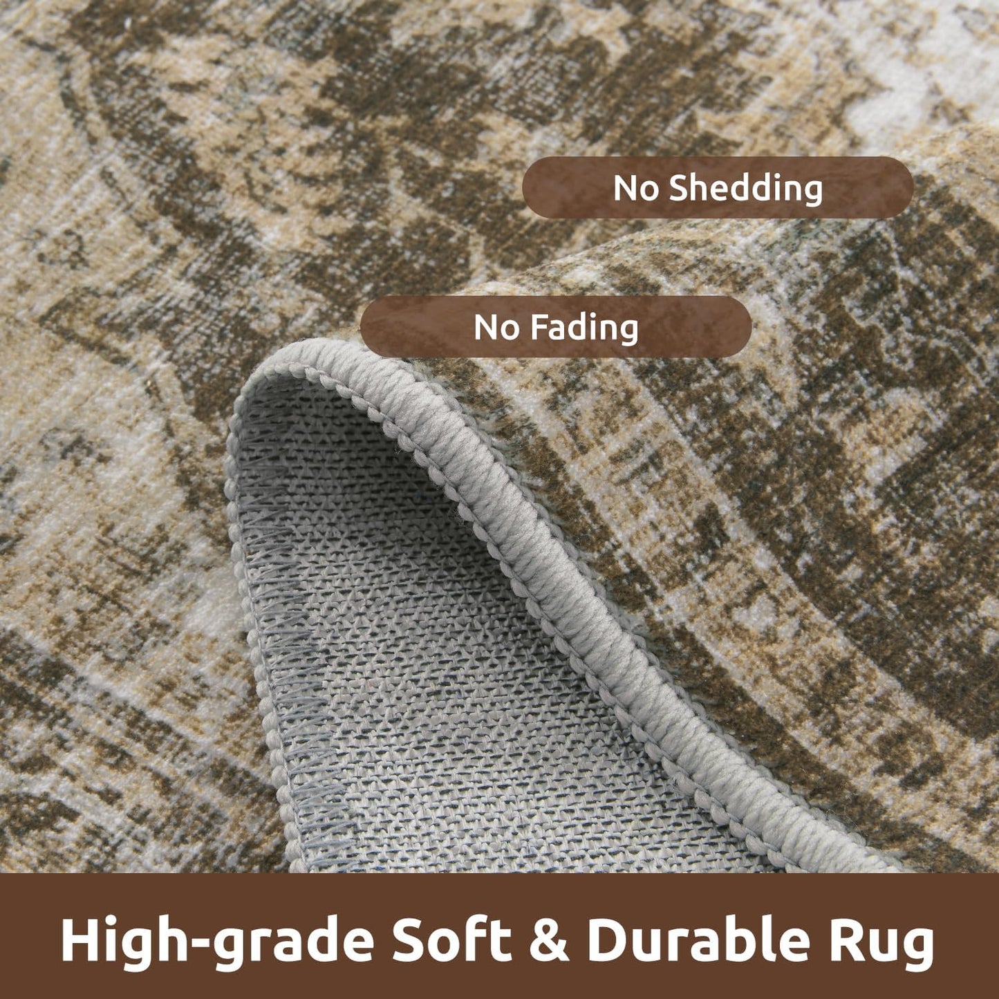 AMOAMI-2X6 Runner Rug-Washable Runners for Hallways-Soft Non Slip Bedside Rugs for Bedroom-Vintage Long Rug for Hallways Entryway Laundry Room Stair Kitchen Bathroom Light Brown/Coffee