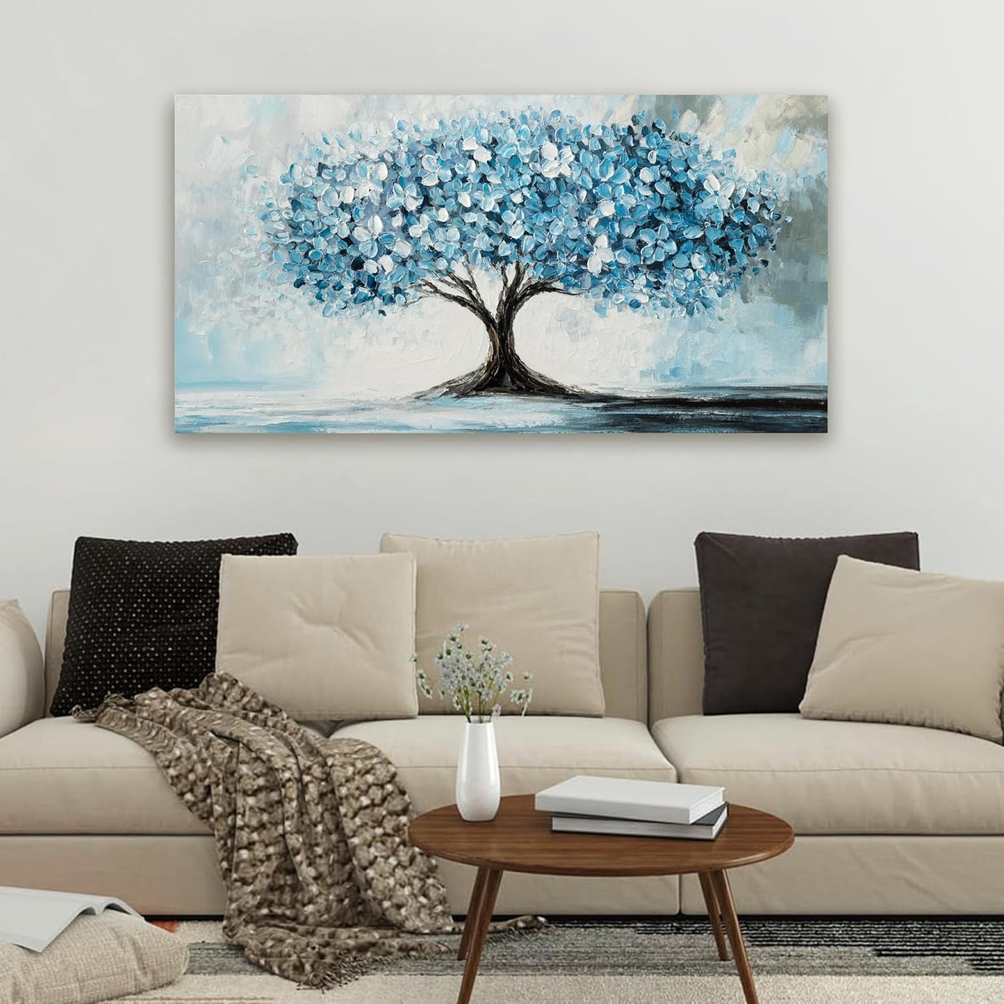 Canvas Wall Art Decor Tree of Life Wall Art Modern Blue White Wall Art Prints Canvas Art Wall Decor Artwork for Walls Decorations Wall Art Pictures for Living Room for Beroom Office Decor 20" X 40"