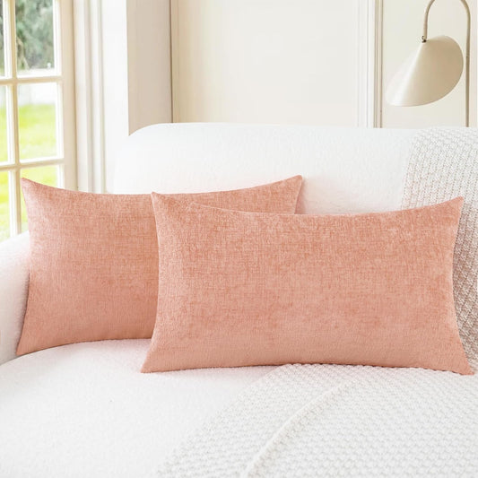 CaliTime Throw Pillow Covers Decorative 16 X 26 Inches Pack of 2 Cozy Chenille Cushion Cases for Couch Sofa Bed Living Room Home Dusty Pink