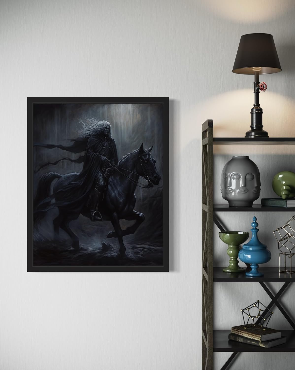 Black Dark Knight Poster Art Print, Halloween Scary Vintage Wall Art Academia Spooky Painting Decoration for Horror Prints, Gothic Posters Bedroom Decor 89 (Black Dark Knight, 11 x 14 inches, Black Frame)
