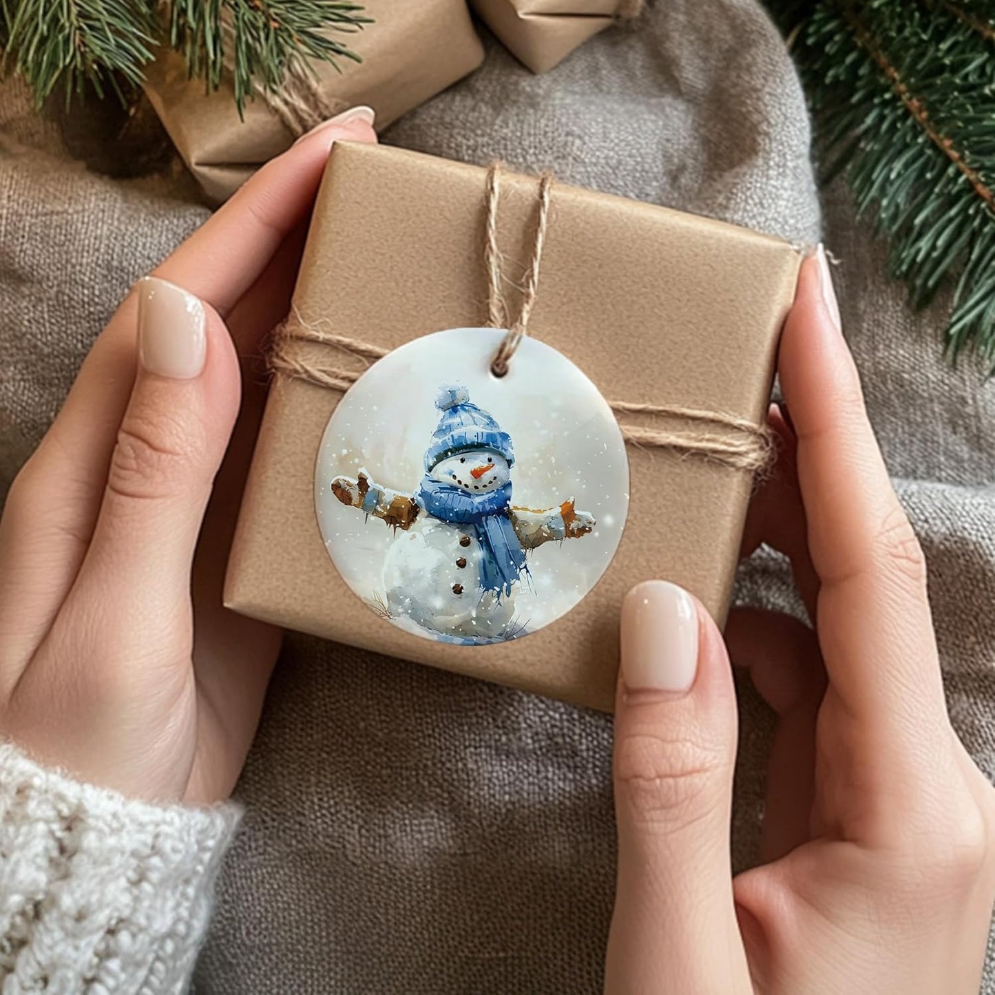 Christmas Snowman Ceramic Ornament Gifts, Winter Christmas Blue Snowman Decorative Hanging Ornaments for Xmas Tree Holiday Party Decoration, Winter Xmas Tree Decorations
