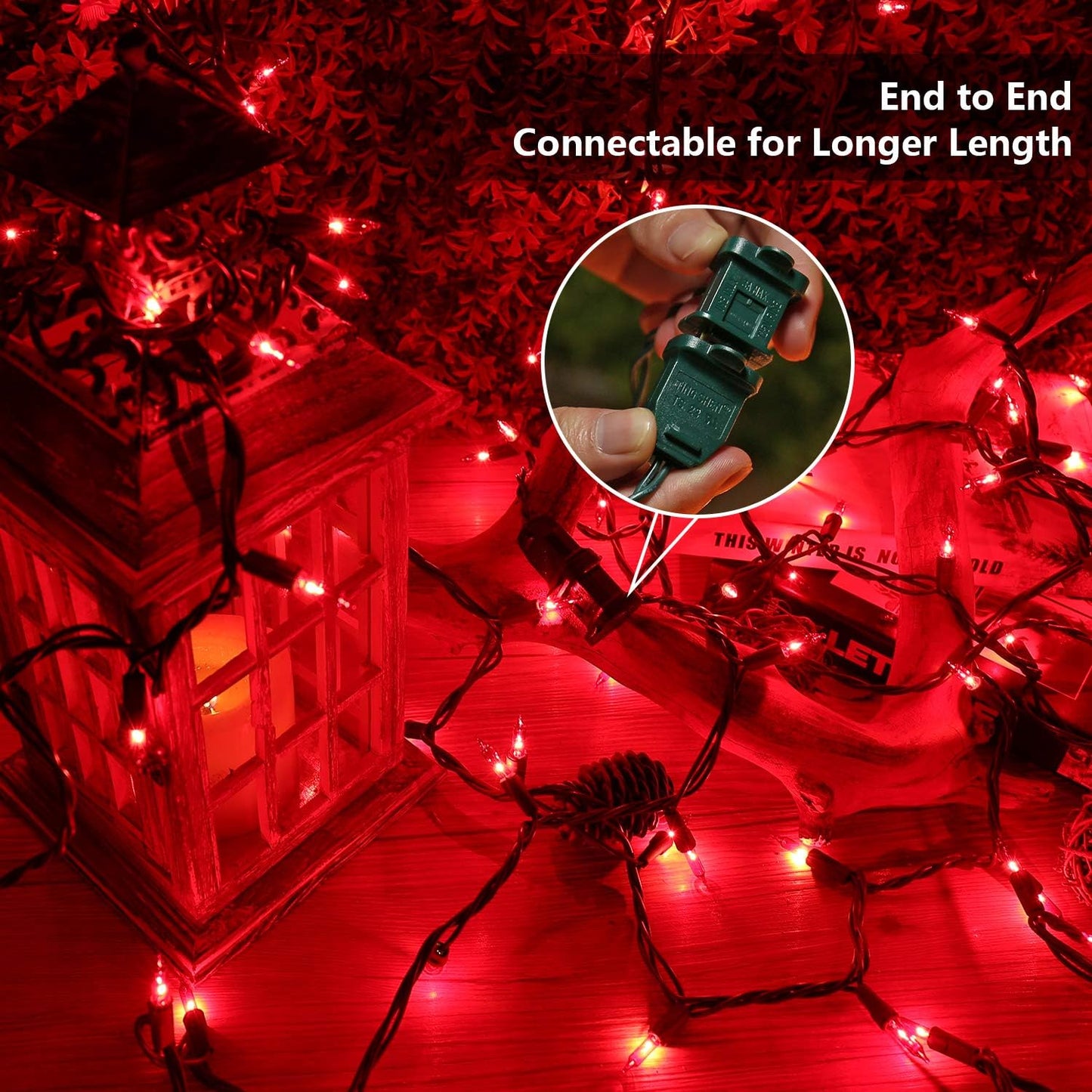 BrizLabs Red Christmas String Lights, 69.6ft 300 Count Christmas Lights, 120V UL Certified Connectable Incandescent Mini String Lights Indoor Outdoor for Xmas Tree Garden Patio Decor