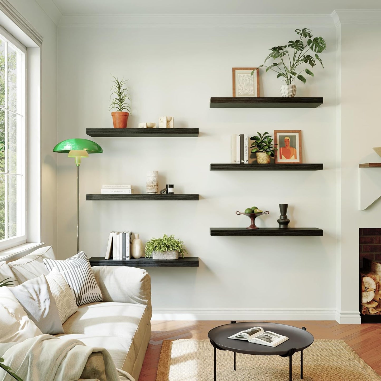 Large Floating Shelves for Wall Set of 1 Wooden Wall Shelves 36 in x 12.75 in x 2 in Room Decor Long Shelf with Invisible Wall Mount Bracket for Bedroom Kitchen Living Room Black Wood